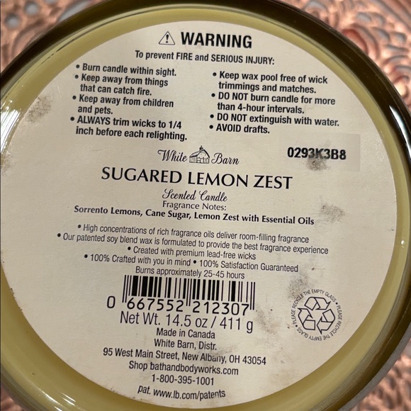 White Barn Sugared Lemon Zest 3 Wick Candle - Picture 5 of 5
